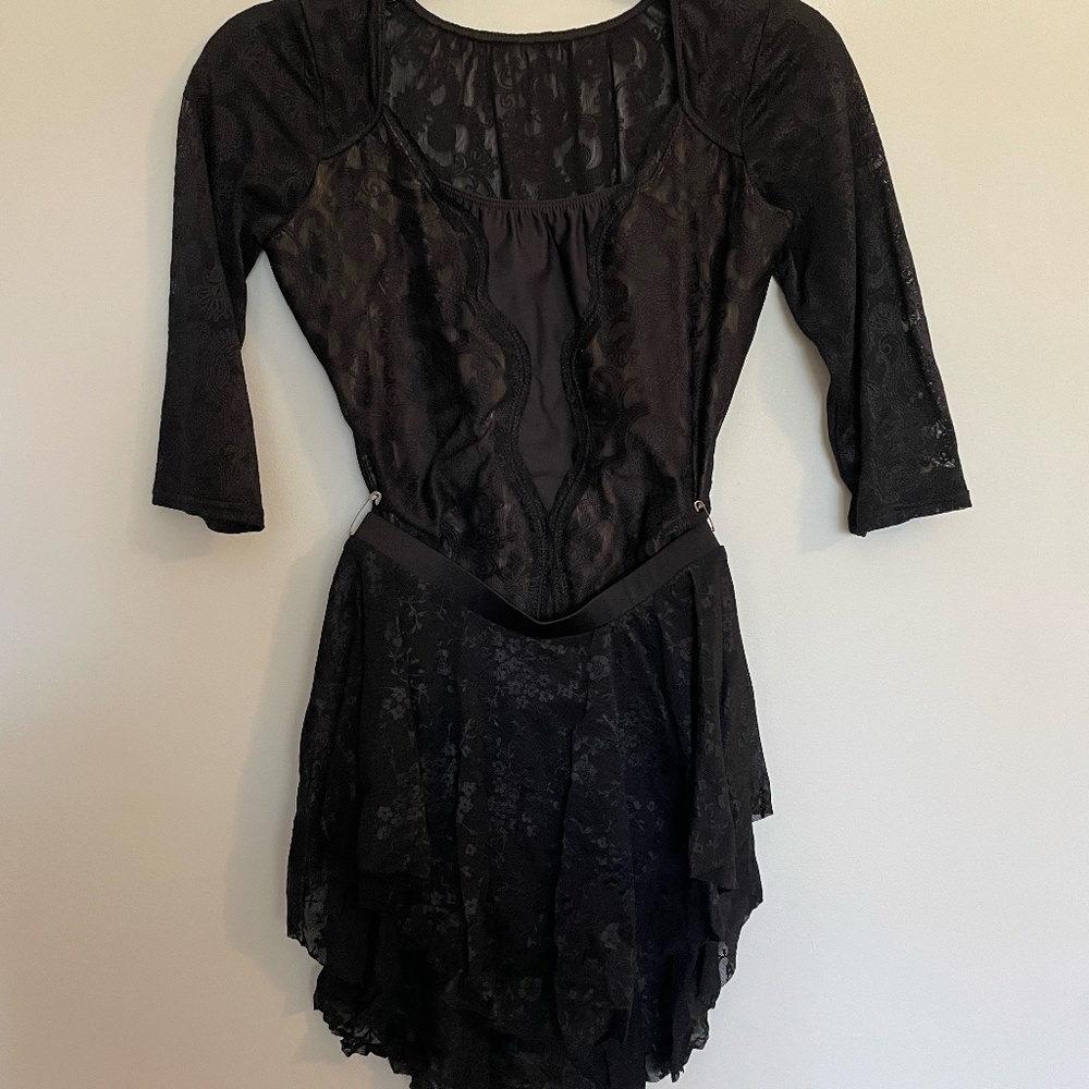 Motionwear Black lace leotard with skirt